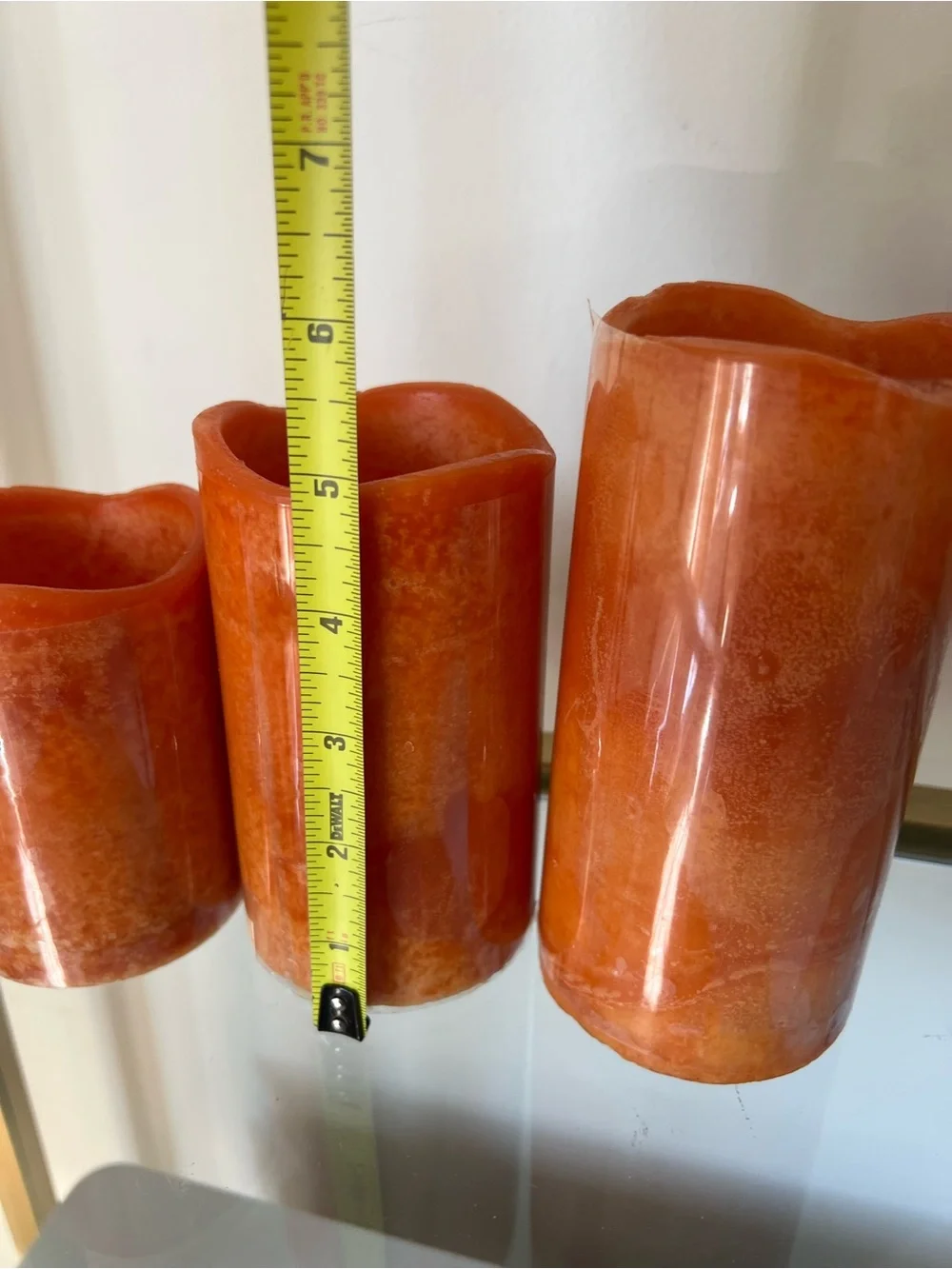 Set of 3 orange pillar LED wax candles